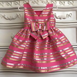 Match! Gymboree Dressed-Up pink Striped dress girls 18-24 gold silver dressy